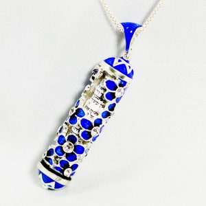 Jewish Mezuzah Necklace Floral Blue Pendant with Shema Hebrew Scroll, Sterling Silver Judaica, Enamel Jewelry for Women, Bat Mitzvah Gift