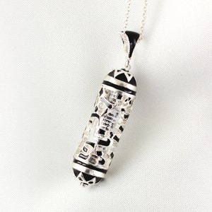 Mezuzah Necklace Hebrew Alphabet, Sterling Silver Judaica Pendant Aleph-Bet with Shemah Scroll, Jewish Jewelry Kabbalah Charm