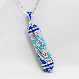 Mezuzah Pendant Winter-Blue Butterfly Star of David, Sterling Silver Judaica Jewelry Hebrew Scroll Necklace, Jewish Pendant Bat Mitzvah Gift