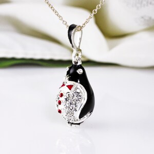 Penguin Dainty Pendant, Sterling Silver Necklace Bird Penguin, Red Black Miniature Jewelry Penguin with Crystals, Gift for Her