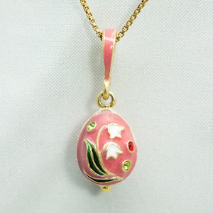 Floral Necklace Lily of the Valley, Pink Pendant White Flowers, Sterling Silver Gold Vermeil Miniature Jewelry Egg