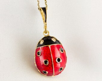 Ladybug Gold Plated Sterling Silver Red Pendant with Black Dots, Ladybird  Lucky Charm Necklace Gift for Her