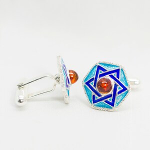 Blauer Davidstern Manschettenknöpfe, Jüdischer Schmuck für Ihn, Magen David Manschettenknöpfe Jüdischer Stern, Emaillierter Silber Manschettenknöpfe, Bar Mitzwa Geschenk