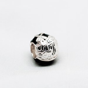 Jewish Charm Jerusalem with Star of David, Sterling Silver, Black Enamel Large Hole Bead Slide for Bracelet