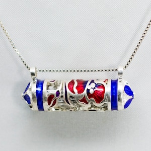 Mezuzah Necklace Anemone Red Flower Pendant Kalaniot, Hebrew Prayer Shema, Jewish Jewelry, Sterling Silver Judaica