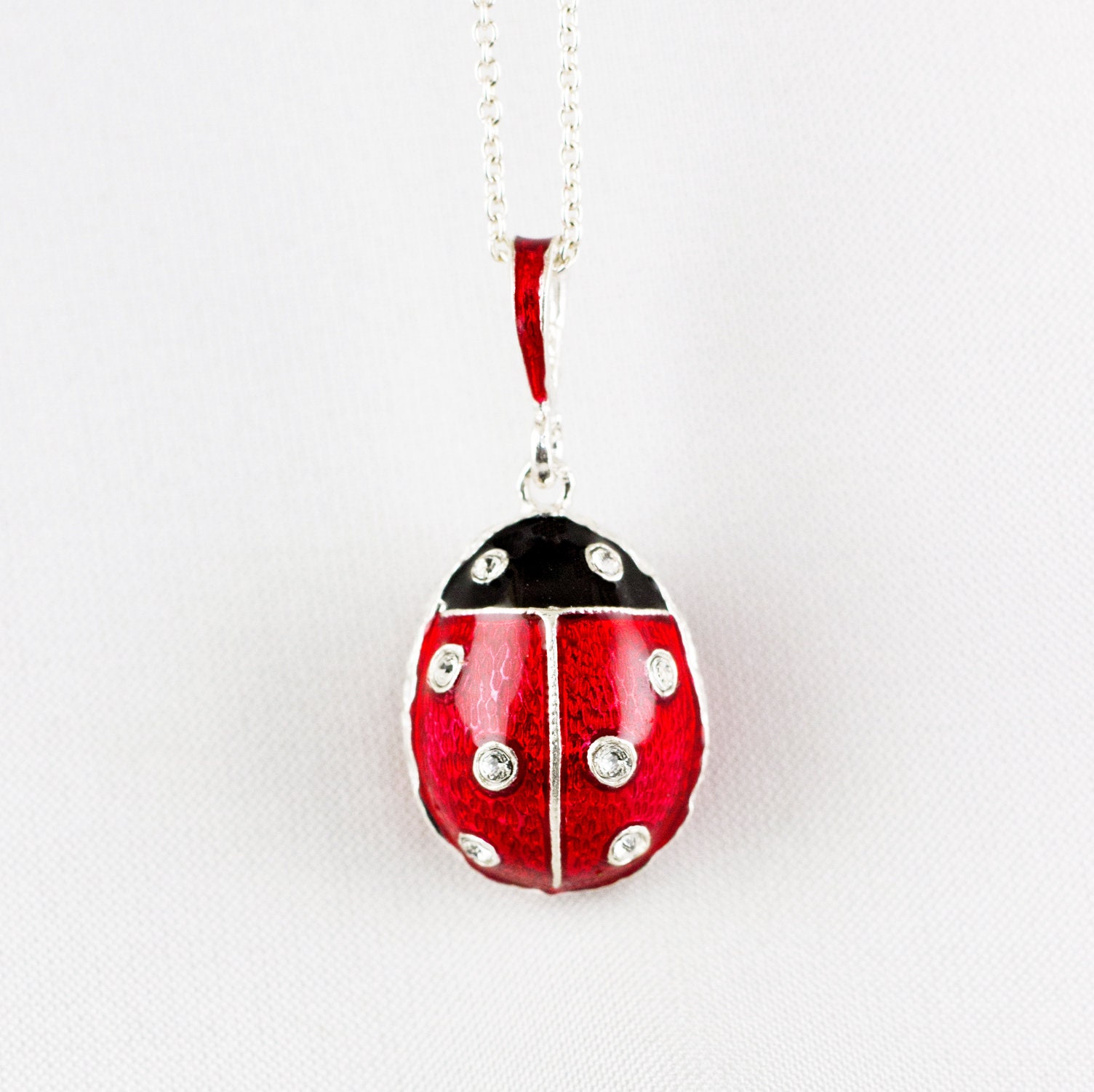 Ladybug Necklace Enamel Jewelry Ladybug Pendant Sterling Etsy