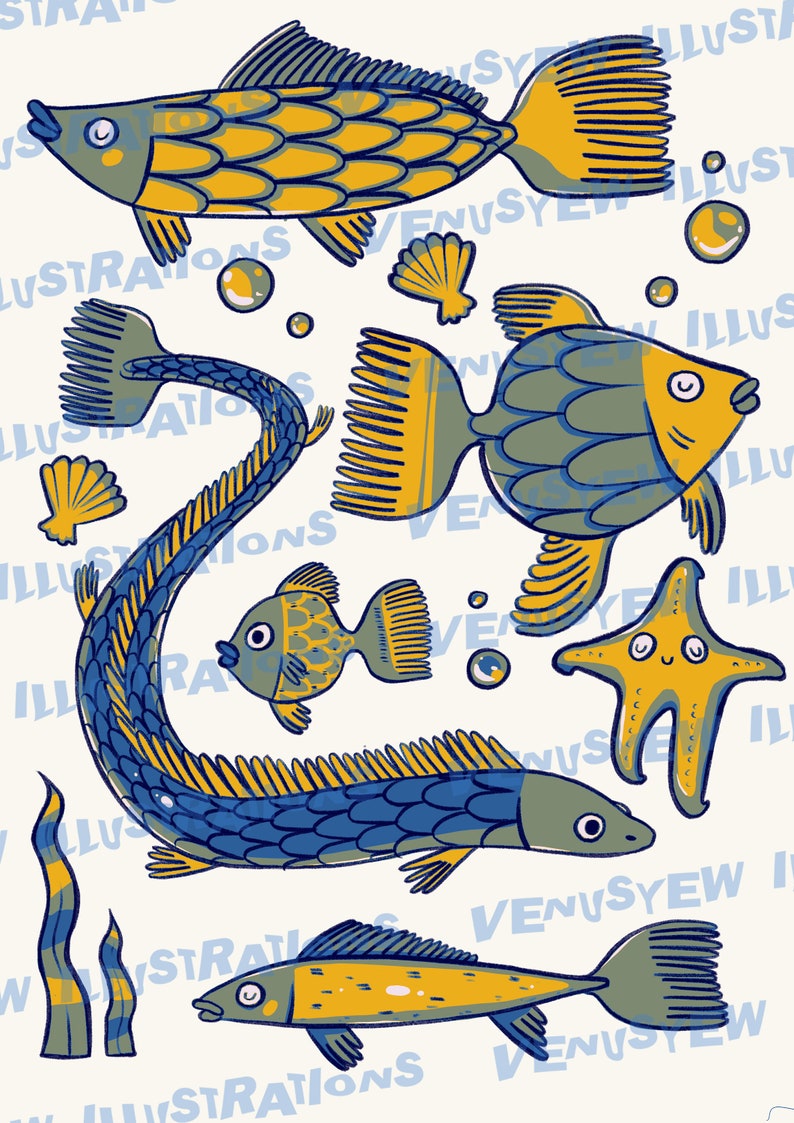 Weird Fishes Illustration Print - Etsy