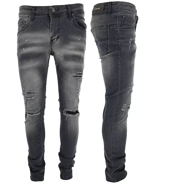 DEYONGDPCK Mens Linen Pants, Men's Holes Ripped Stretch Denim Jeans Casual Slim Straight Holes Ripped Pants Trousers Blue Black (Color : Black, Size : 34) price in Saudi Arabia | Amazon Saudi Arabia