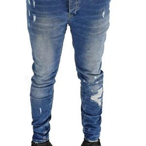Mens Designer Skinny Fit Stretch Ripped Destroy Stretch Jeans Denim Trousers