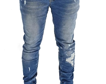 Mens Designer Skinny Fit Stretch Ripped Destroy Stretch Jeans Denim Trousers