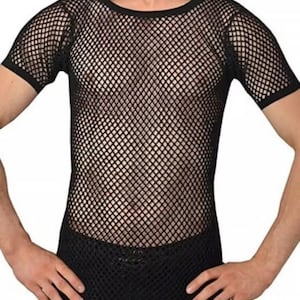 Maglietta a rete da uomo in cotone a maniche corte, a rete, da uomo, estiva, casual, taglia UK M-XL