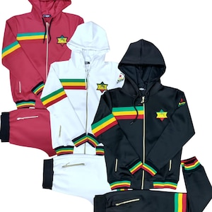 Men&#39;s Tracksuit Rasta Multicolour 2 Piece Set Men Hoodie & Joggers Zip Pants Gym