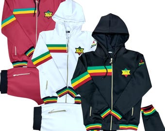 Men's Tracksuit Rasta Multicolour 2 Piece Set Men Hoodie & Joggers Zip Pants Gym