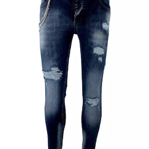 Mens Jeans Denim Jean Cotton Slim Fit Ripped Stretch Biker Pants Men&#39;s Trouser Casual Wear