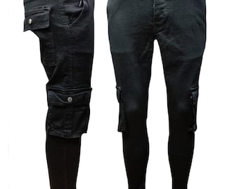 Mens Combat Jeans Straight Leg Utility Pockets Denim Pants Men's Gym Trousers