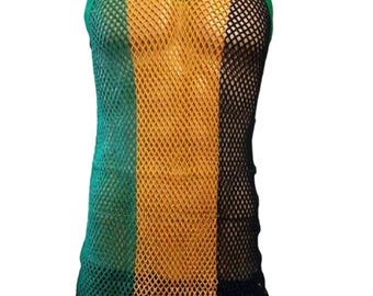 Mens Crystal Sleeveless Vest Men Rasta Mesh Fishnet String Top Cotton Summer Gym
