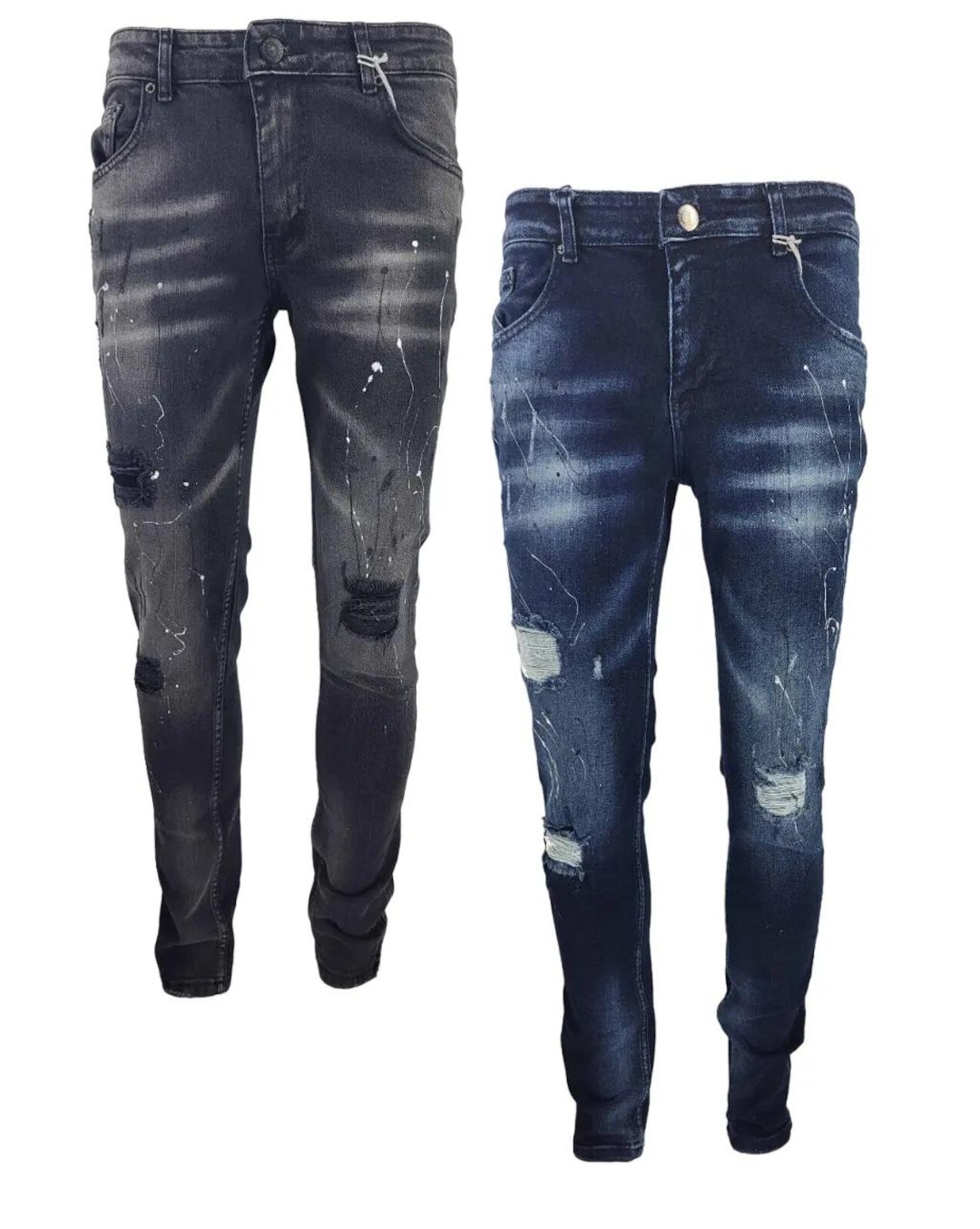 Men's Denim Jeans Slim Fit Stretch Ripped Paint Splatter