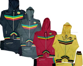 Ensemble 2 pièces rasta rayé multicolore pour homme, sweat à capuche et pantalon de jogging, vêtements de sport