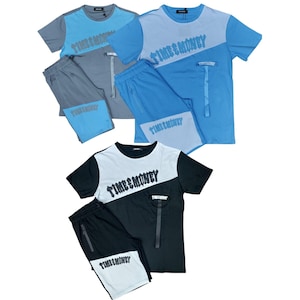 Mens Time Is Money Tracksuit Men Cotton T Shirt & Shorts Gym Sports Wear Top Set NEW