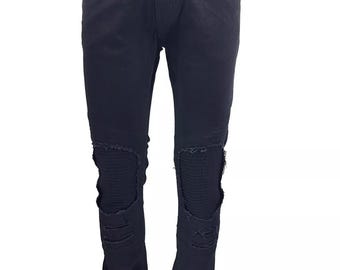 Men's Biker Designer Slim Fit Ripped Jeans Patchwork Denim Trouser Jeans Casual Wear