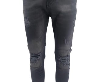 Men's GP Ripped Skinny Jeans – Distressed Slim Fit Denim Pants – Casual Streetwear Fashion