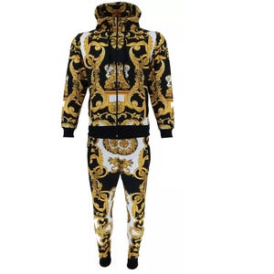 Mens Baroque Print Tracksuit: Urban Hip Hop Jogger Set