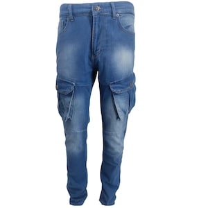 Mens Combat Jeans Straight Leg Utility Pockets Denim Pants For Men Blue 32&quot;- 42&quot;