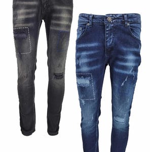 Herren Jeans Patchwork Farbe Splatter Distressed Ripped Denim Jeans Freizeitkleidung
