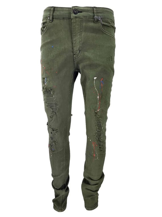 Buy Mens Denim Jeans Slim Fit Stretch Ripped Paint Splatter