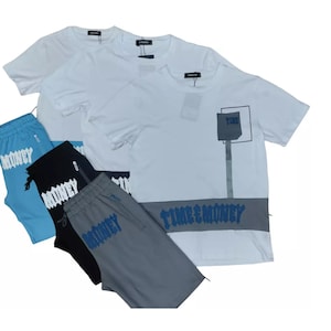 Mens Time Is Money Tracksuit Set Men&#39;s Cotton T Shirt & Shorts Tee Casual Wear