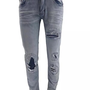 Mens Denim Jeans Ripped Light Blue Stretch Slim Fit Skinny Jean Pants