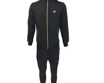 Mens TIM Baroque Print Side Tape Matching Tracksuit Zipper Hoodie Joggers Set