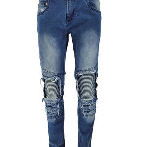 Men&#39;s Designer Straight Fit Jeans Patchwork Biker Denim Trouser Jeans UK