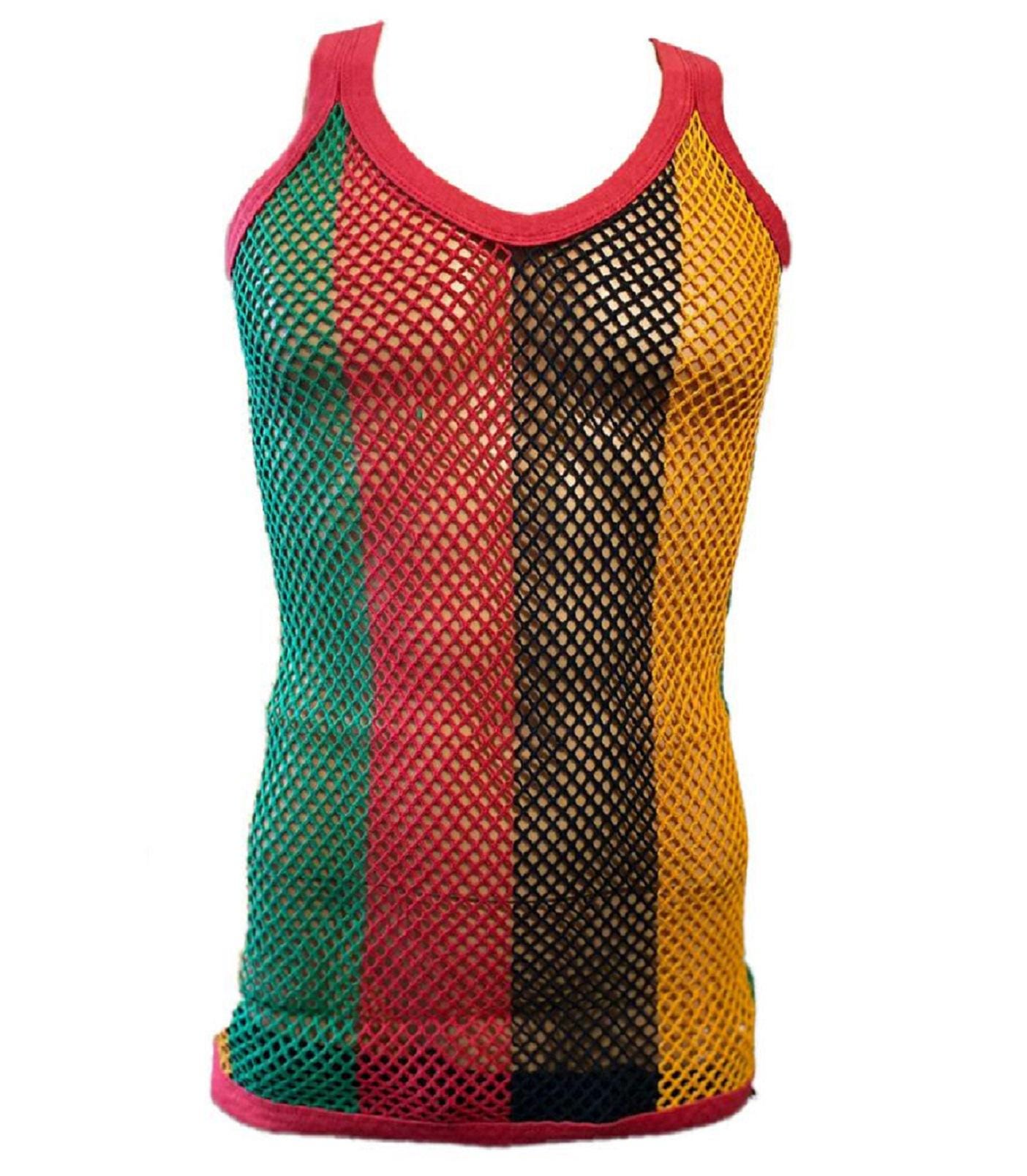 Fishnet Rasta Mens String Rasta Mes Sleeveless Vest Men Fishnet String Crystal Top ...