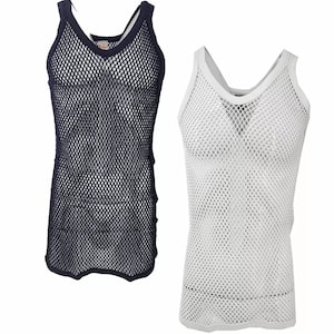 Original Pendeen Herren Premium 100% Baumwolle Mesh Fischnetz String Weste Top V-Ausschnitt Sommer Gym Wear
