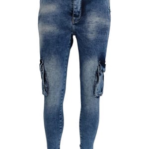 Mens Combat Jeans Straight Leg Utility Pockets Denim Pants For Men Blue 30&quot;- 42&quot;