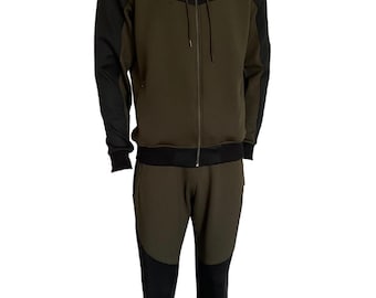 Men's Two-Tone Tracksuit: Full Zip Athletic Gym Hoodie