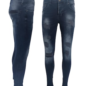 Men&#39;s Slim Fit Stretch Denim Jeans: Dark Blue Cotton Trousers
