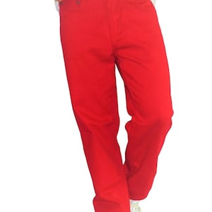 Mens Red Denim Jeans Men Comfort Fit Jean Casual Wear Size Regular
