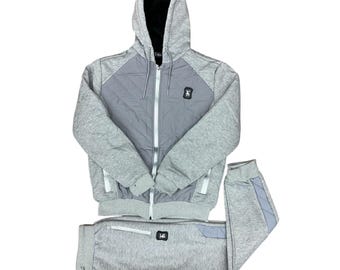 Chándal de polar para hombre: conjunto de sudadera con capucha y pantalón de chándal ajustado con cremallera