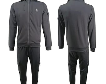 Herren TIM Black Hooded Trainingsanzug Set | Full-Zip Hoodie & Cargo Joggers | Streetwear-Outfit
