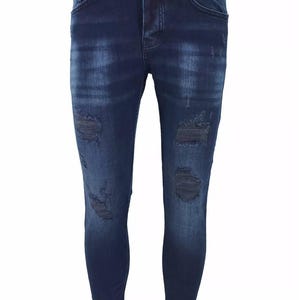 Mens Skinny Stretch Jeans Slim Fit Flex Denim Ripped Distressed Trousers Pants