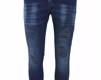 Mens Skinny Stretch Jeans Slim Fit Flex Denim Ripped Distressed Trousers Pants