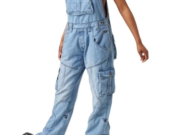 Mens Stonewash Blue Denim Jumpsuit: Carpenter Overalls
