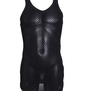May include: Black mesh tank top with a scoop neck.