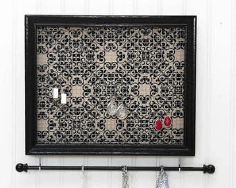 Jewelry Holder- Black Framed Jewelry Organizer- Upcycled 8x10 Picture Frame