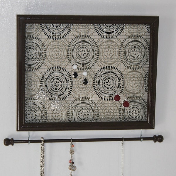 Hanging Jewelry Organizer- Brown Frame- Circles