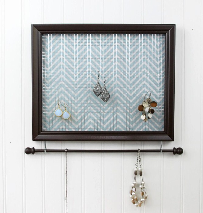 Hanging Jewelry Organizer Brown Framed Jewelry Holder Etsy