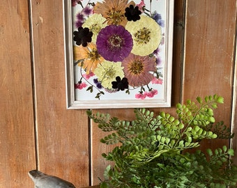 Dried flower art, pressed flowers, summer bouquet