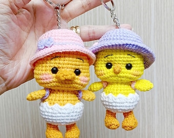 Crochet Duckling & Chicky Keychain Pattern: Amigurumi (US Terms) (PDF Pattern)